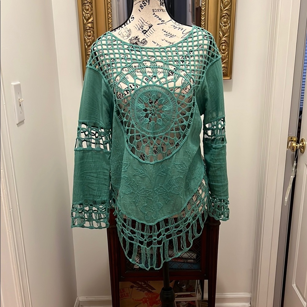 VENUS Turquoise Crochet Tunic